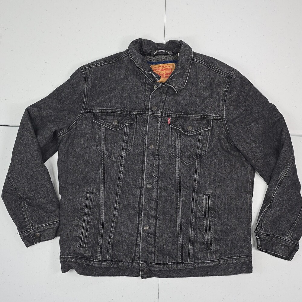 Levi's Men XL Sherpa Lined Blanket Trucker Jacket Stone Face Black 5796001